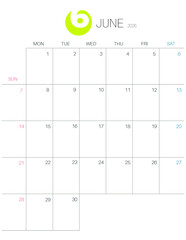 June 2026 Calendar Universal US Letter Size 