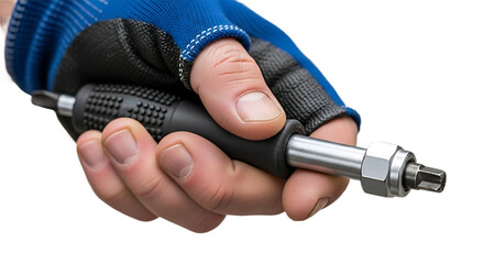Hand in Work Glove Gripping Multi-bit Screwdriver Tool