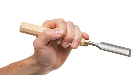 Male Hand Firmly Holding a Woodworking Chisel Tool