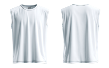 Blank white sleeveless athletic top, front and back views