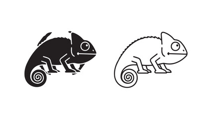 Chameleon outline and silhouette with transparent background