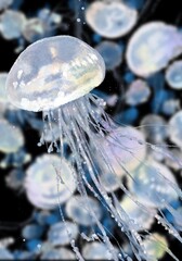 浮遊する輝くクラゲ