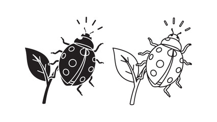 Ladybug on leaf outline with transparent background