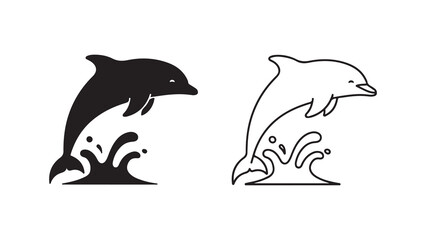 Jumping dolphin outline and silhouette with transparent background