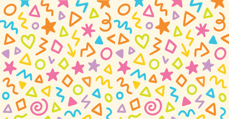 Seamless Colorful Geometric Shapes Pattern Abstract Doodle Background Vector