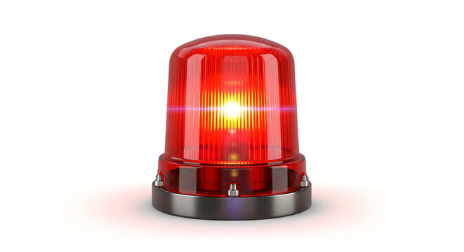 Bright red emergency siren light flashing on an isolated transparent background.