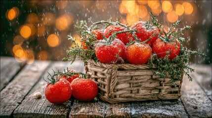 Snowy Tomatoes in Rustic Basket