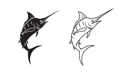 Marlin fish outline and silhouette pair