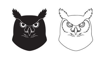 Owl head silhouette and outline with transparent background