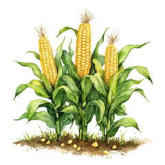 Harvest Corn Stalks, watercolor illustration vector, isolated on a white background.