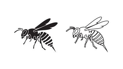 Wasp outline and solid style with transparent background
