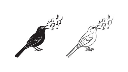 Singing bird with musical notes