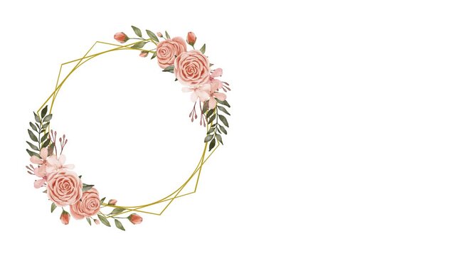 An animated sealed turquoise envelope with a gold wax seal opening to reveal an elegant wedding invitation template with a geometric gold frame and flowers.