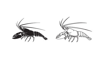Lobster outline and silhouette with transparent background