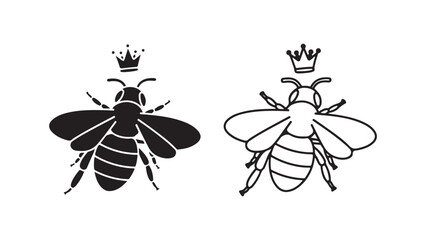 Bee with crown outline and solid black versions
