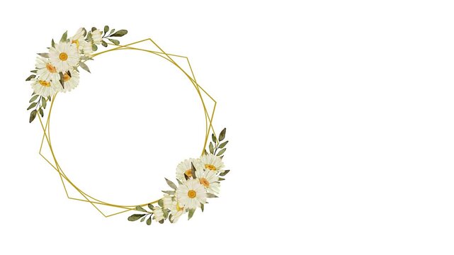 An animated sealed turquoise envelope with a gold wax seal opening to reveal an elegant wedding invitation template with a geometric gold frame and flowers.