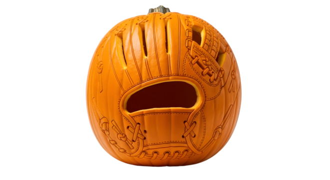 Creative baseball glove carved pumpkin for Halloween sports enthusiasts seeking unique decor