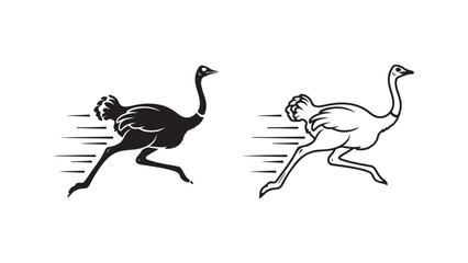 Running ostrich bird silhouette with transparent background