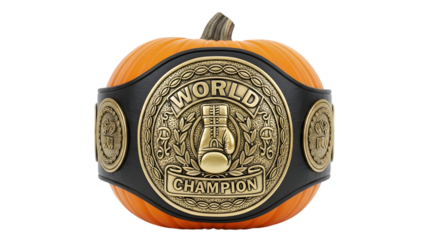 Celebrate your champion spirit with this unique pumpkin sporting a golden boxing award belt