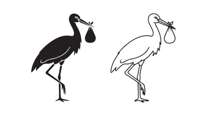 Stork carrying baby bundle with transparent background