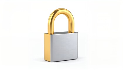 Fototapeta premium A closed padlock with a gold shackle on a white background.