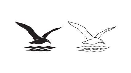Seagull flying over water with transparent background