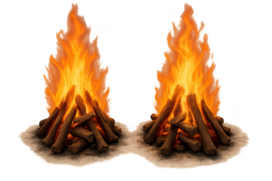 Two fireplaces with a lot of wood stacked up. 3d isolated illustration on transparent background
