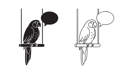 Parrot on perch with speech bubble