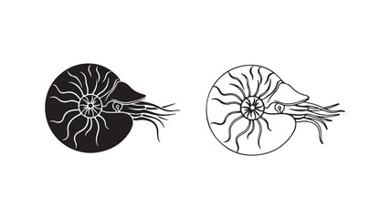 Nautilus shell outline and filled style with transparent background