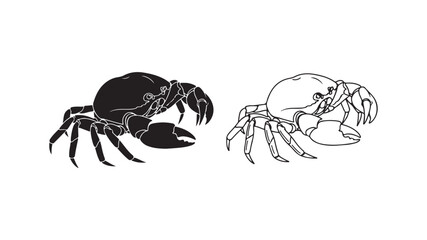 Crab outline and silhouette with transparent background