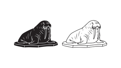 Walrus on ice floe outline style
