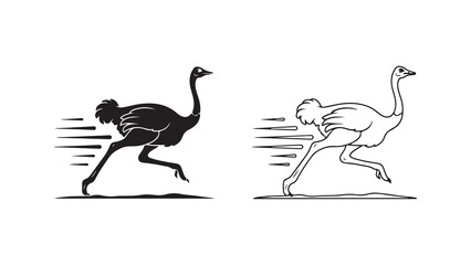 Running ostrich outline with transparent background