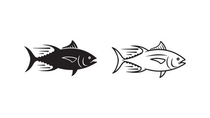 Black and white fish silhouettes with transparent background