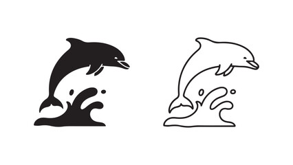 Fototapeta premium Jumping dolphin outline and solid icon with transparent background