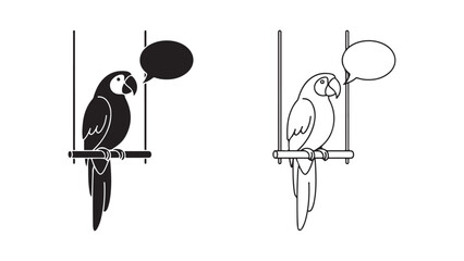 Parrot on perch with speech bubble outline © Galih
