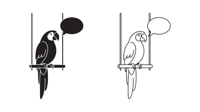 Parrot on perch with speech bubble outline