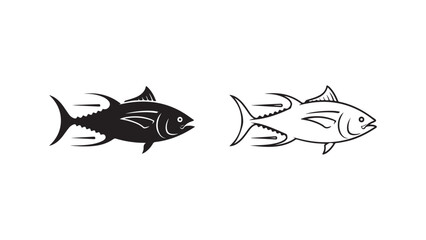Tuna fish outline monochrome pair with transparent background