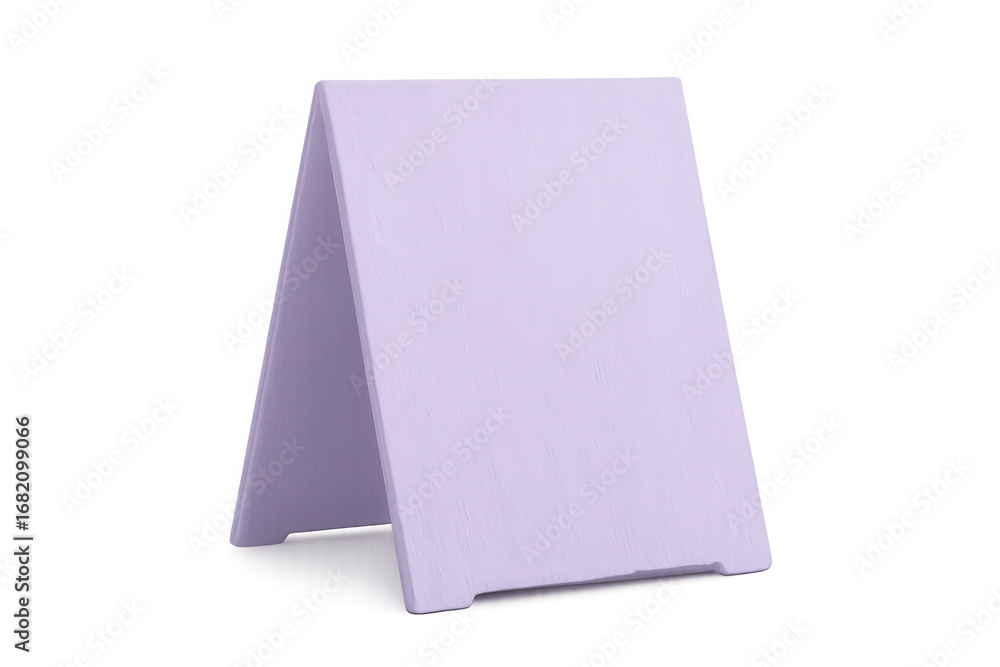Poster purple blank a-frame sign standing isolated, featuring transparent background, ready for custom mess