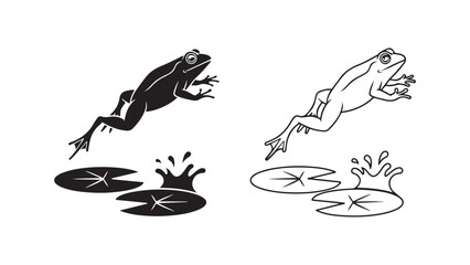 Jumping frog on lily pads with transparent background