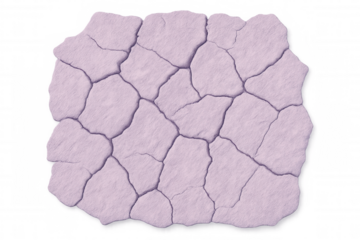Piece of cracked dry earth with purple tone on transparent background, representing global warming, drought, and climate change