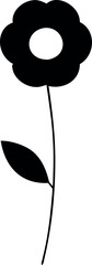 Simple black silhouette of a flower with a single leaf on a stem