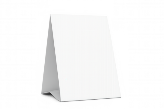 White table tent card resting on clear surface, offering pristine space for personalized branding and marketing communication