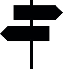 Black silhouette of a two way street signpost with arrows pointing in opposite directions