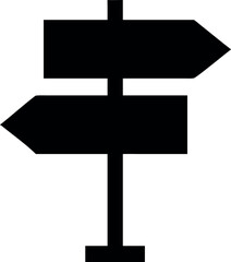 Black silhouette of a directional signpost with two arrows pointing in opposite directions on a white background