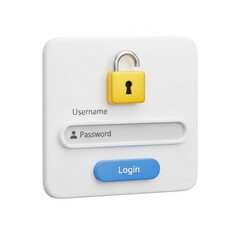 Secure login screen isolated on transparent background