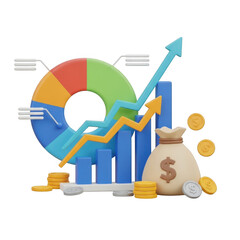 Financial growth chart isolated on transparent background