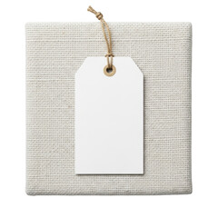 Gift tag on textured fabric isolated on transparent background