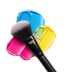 Makeup brush with vibrant colors isolated on transparent background