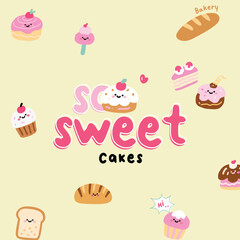 Happy Dessert Cartoon Collection ? Cute Bakery Friends Vector Art.eps