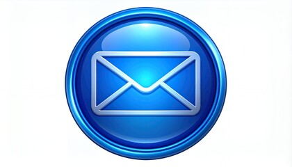 A shiny blue circular icon with a white envelope symbol, representing email and digital communication.